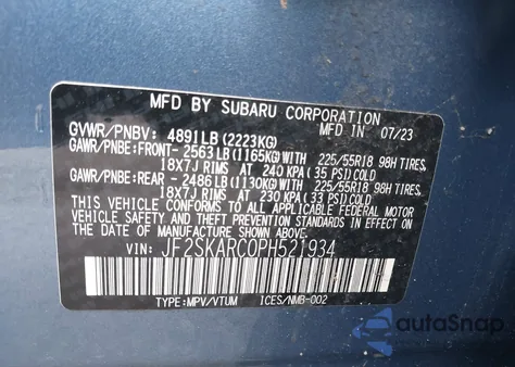 2023 Subaru Forester Touring z USA, uszkodzony, nr VIN JF2SKARC0PH521934